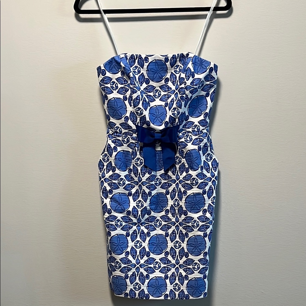 VINEYARD VINES Blue Shell Strapless Bow Dress, Size 0 - Picture 2 of 11